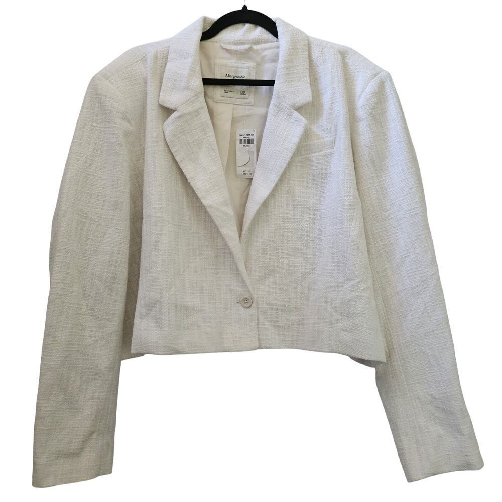 NWT Abercrombie & Fitch Womens sz XXL Cropped Tweed‎ Blazer White Cream Textured